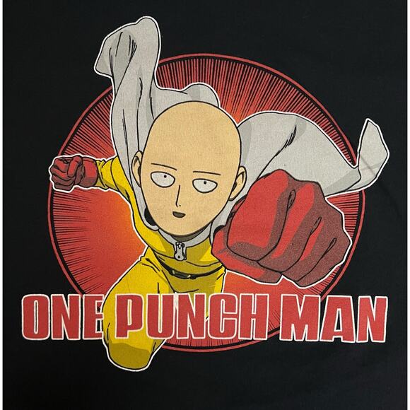 One Punch Man Black Anime T-Shirt - Saitama Flying Punch Circle Over Logo - Picture 3 of 8